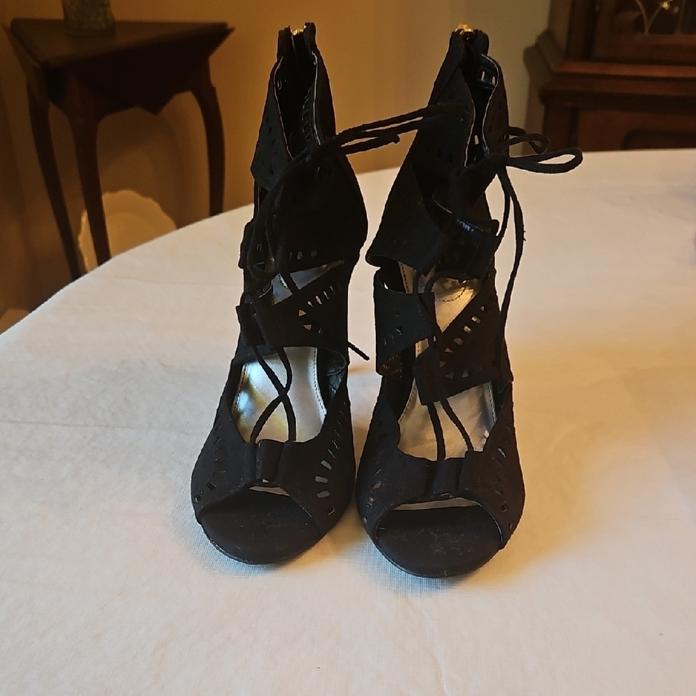 Xappeal Black Cage-Style Heels